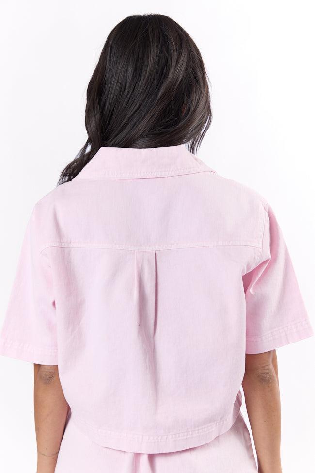 New Ways Soft Pink Cropped Denim Top Product Image