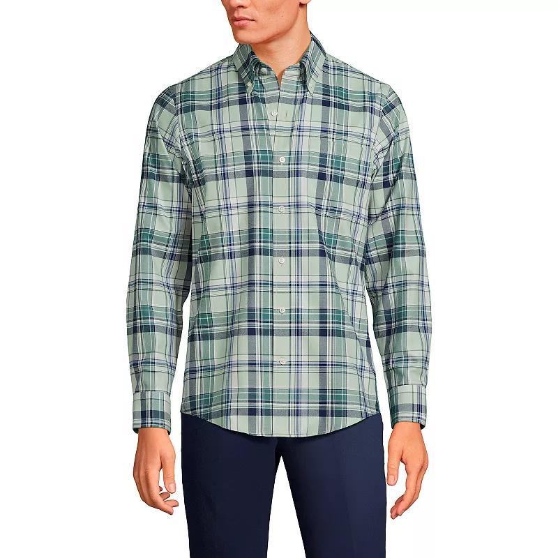 Men's Lands' End Traditional-Fit No-Iron Twill Button-Down Shirt, Size: Large, Gray Stone Ivory Plaid Product Image