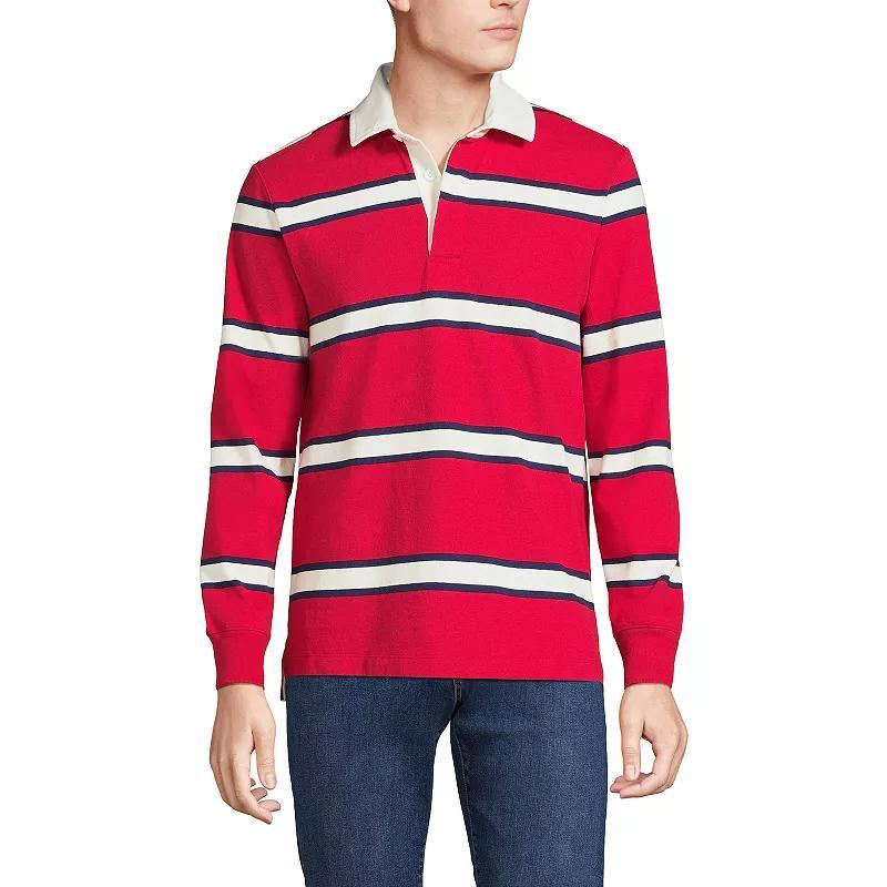 Men's Lands' End Striped Rugby Shirt, Size: Small, Almond Green Product Image