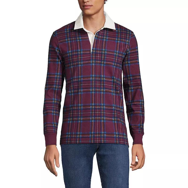 Men's Lands' End Striped Rugby Shirt, Size: Medium, Black Blue Stripes Product Image