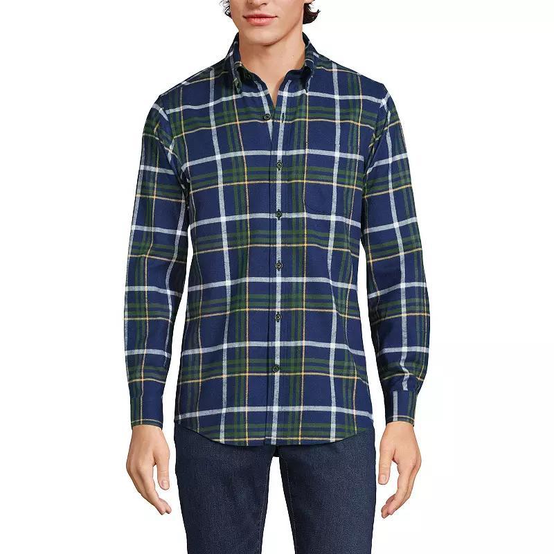Men's Lands' End Traditional-Fit Flagship Flannel Shirt, Size: XL, Navy Green Plaid Product Image