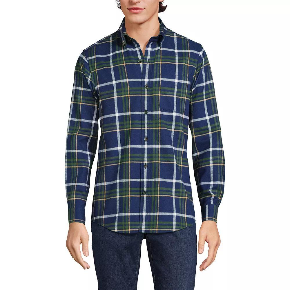 Men's Lands' End Traditional-Fit Flagship Flannel Shirt, Size: XL, Navy Green Plaid Product Image