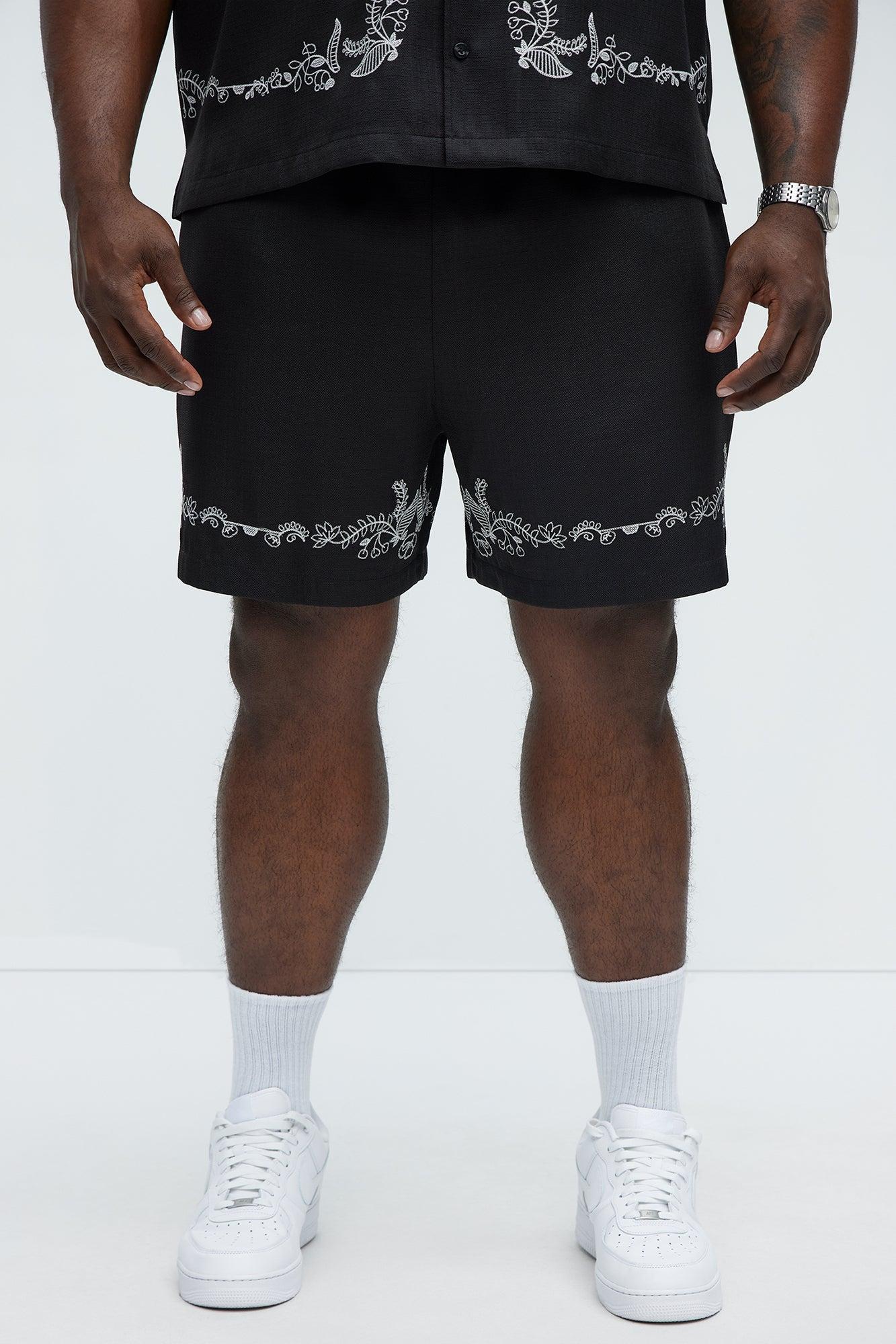 Vine Border Embroidered Shorts - Black Product Image