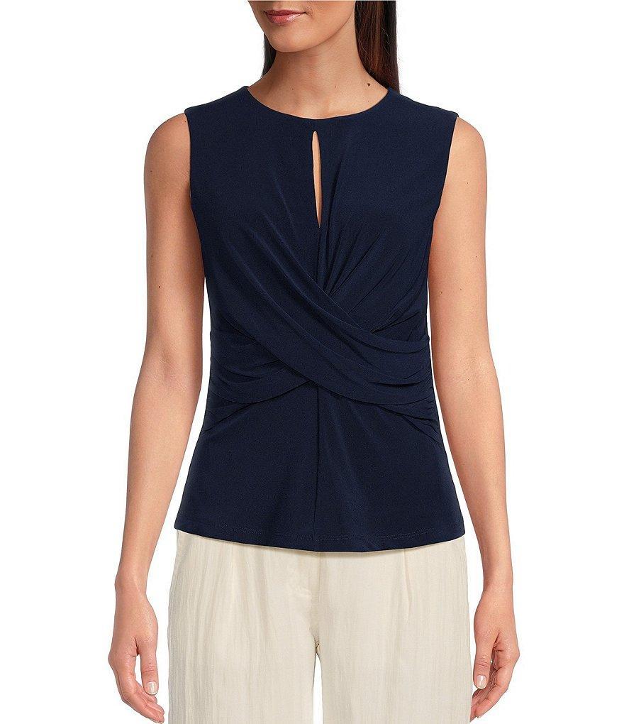 DKNY by Donna Karan Sleeveless Jersey Knit Crew Neck Criss Cross Bodice Sleeveless Top Product Image