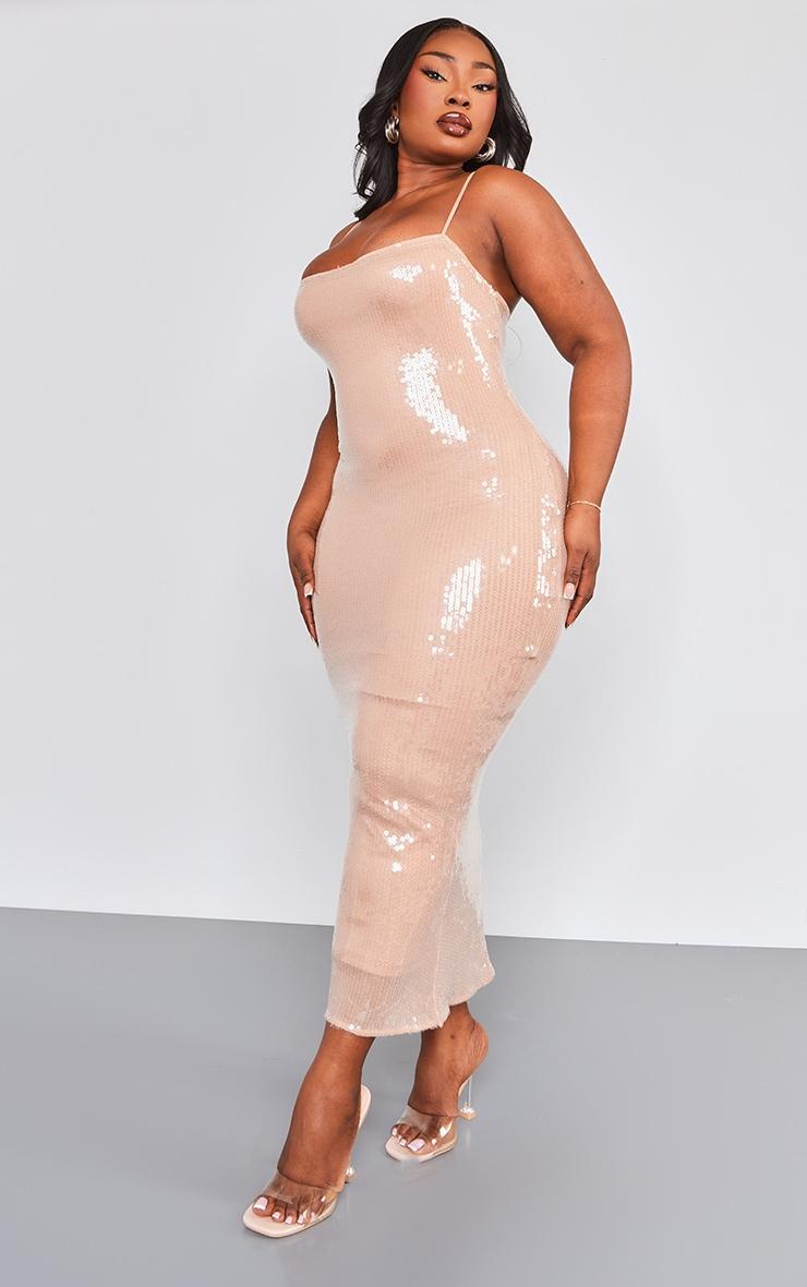 Plus Nude Sequin Strappy Midaxi Dress Product Image