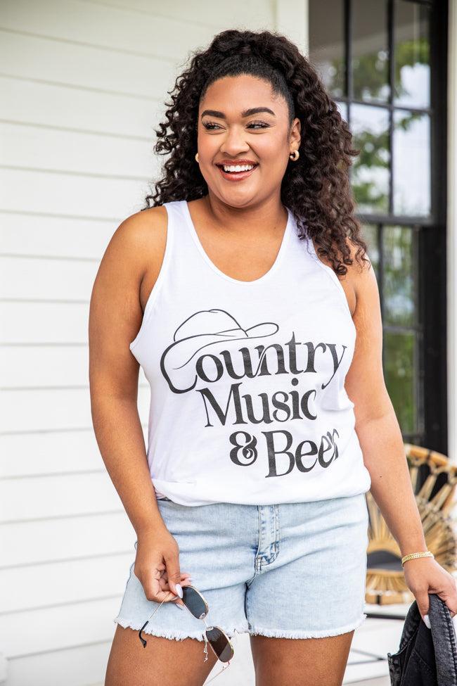 Country Music and Beer White Jersey Graphic Tank FINAL SALE Product Image