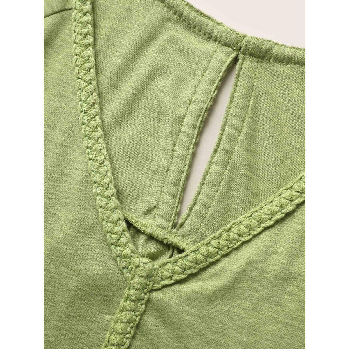 Plus Size Plait Detail Raglan Sleeve Cut Out T-shirt Applegreen Women Casual Patchwork V-neck Everyday T-shirts BloomChic 12/L Product Image