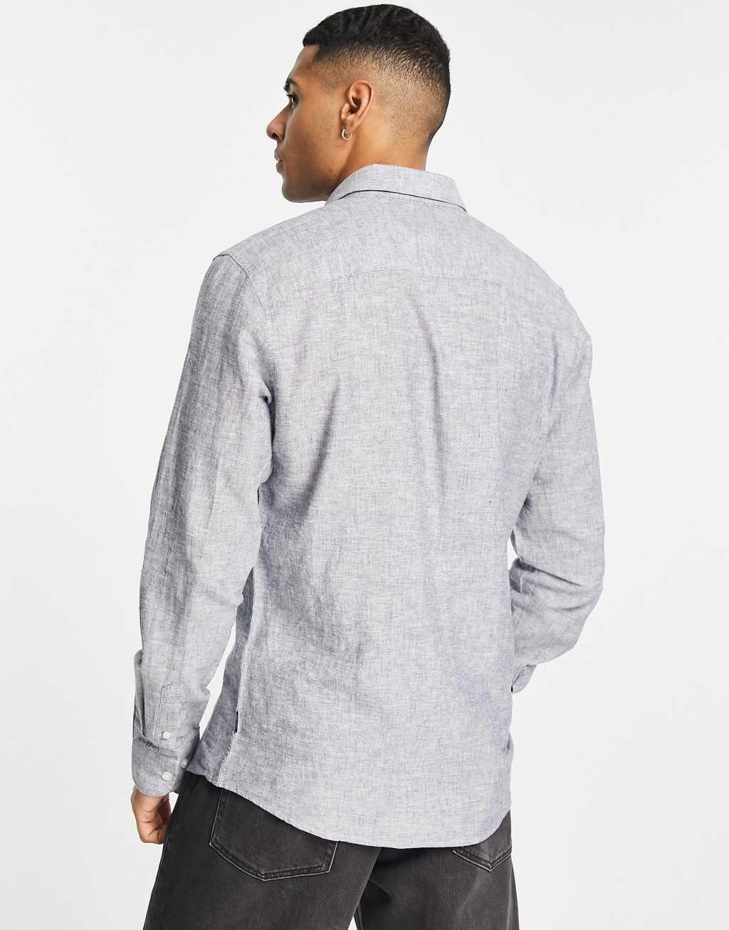 Only & Sons linen mix shirt in light blue Product Image
