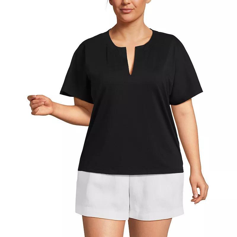 Plus Size Lands' End Supima Cotton Notch Neck Short Sleeve T-Shirt, Women's, Size: 3XL, White Product Image