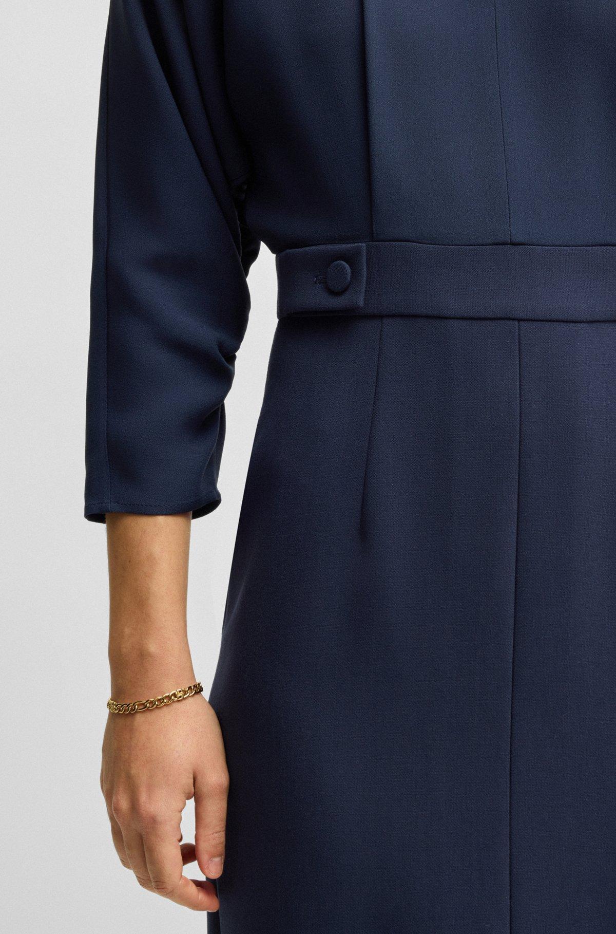 BOSS - Mixed-material dress with button-tab waist - Dark Blue Product Image