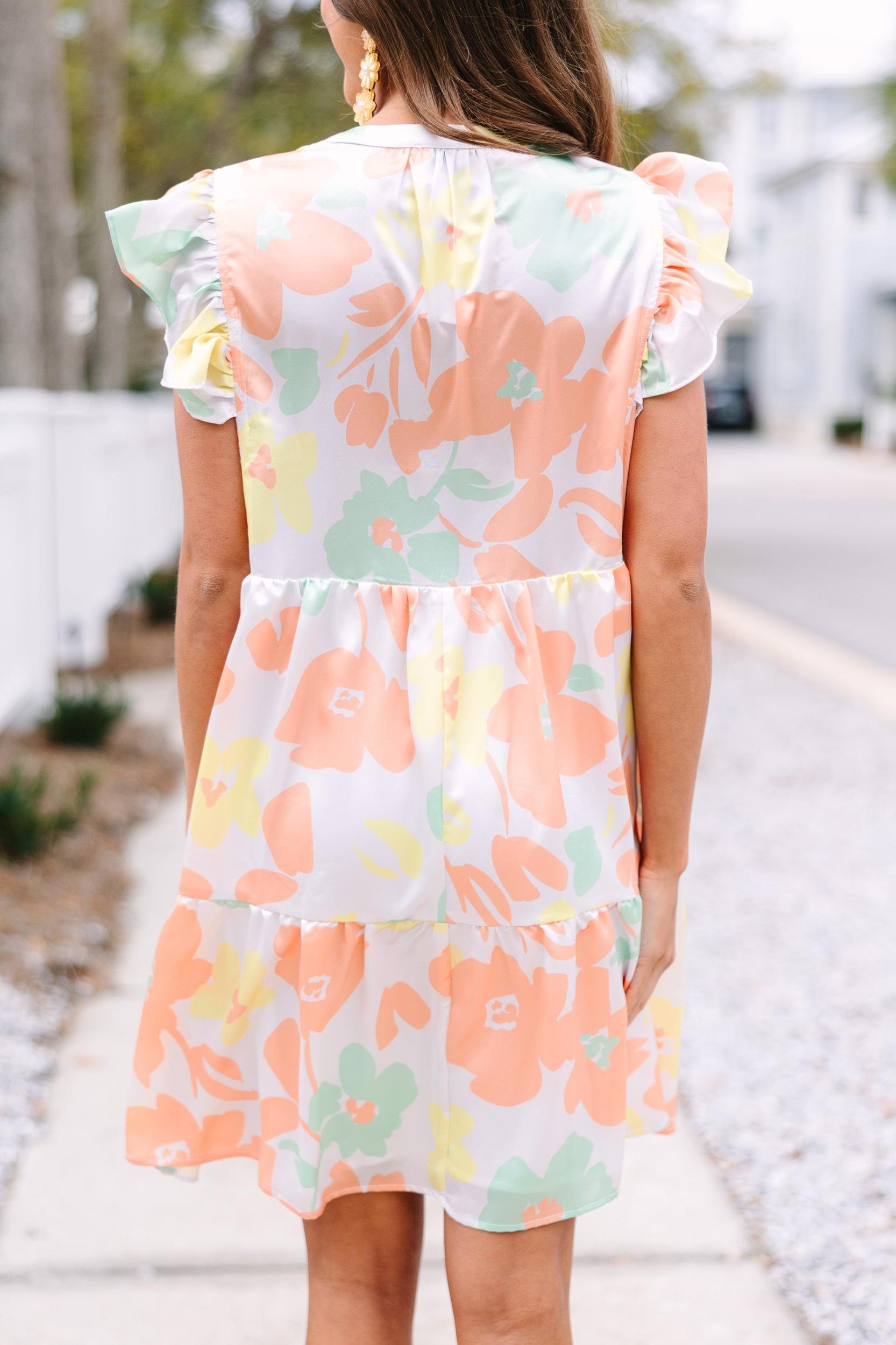 At This Time Coral Orange Floral Satin Dress Female Product Image