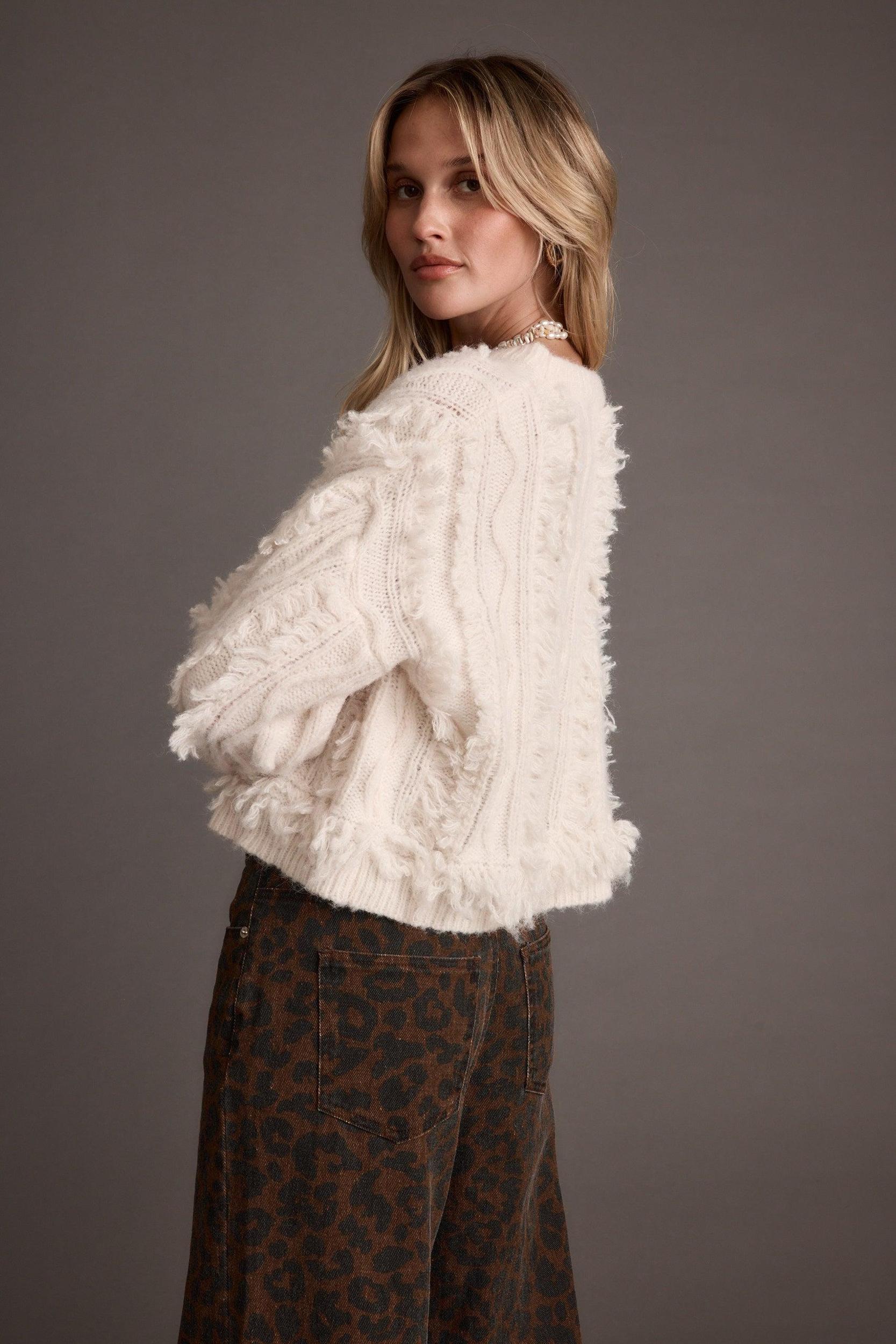 Lorie Beige Fringe Sweater Product Image