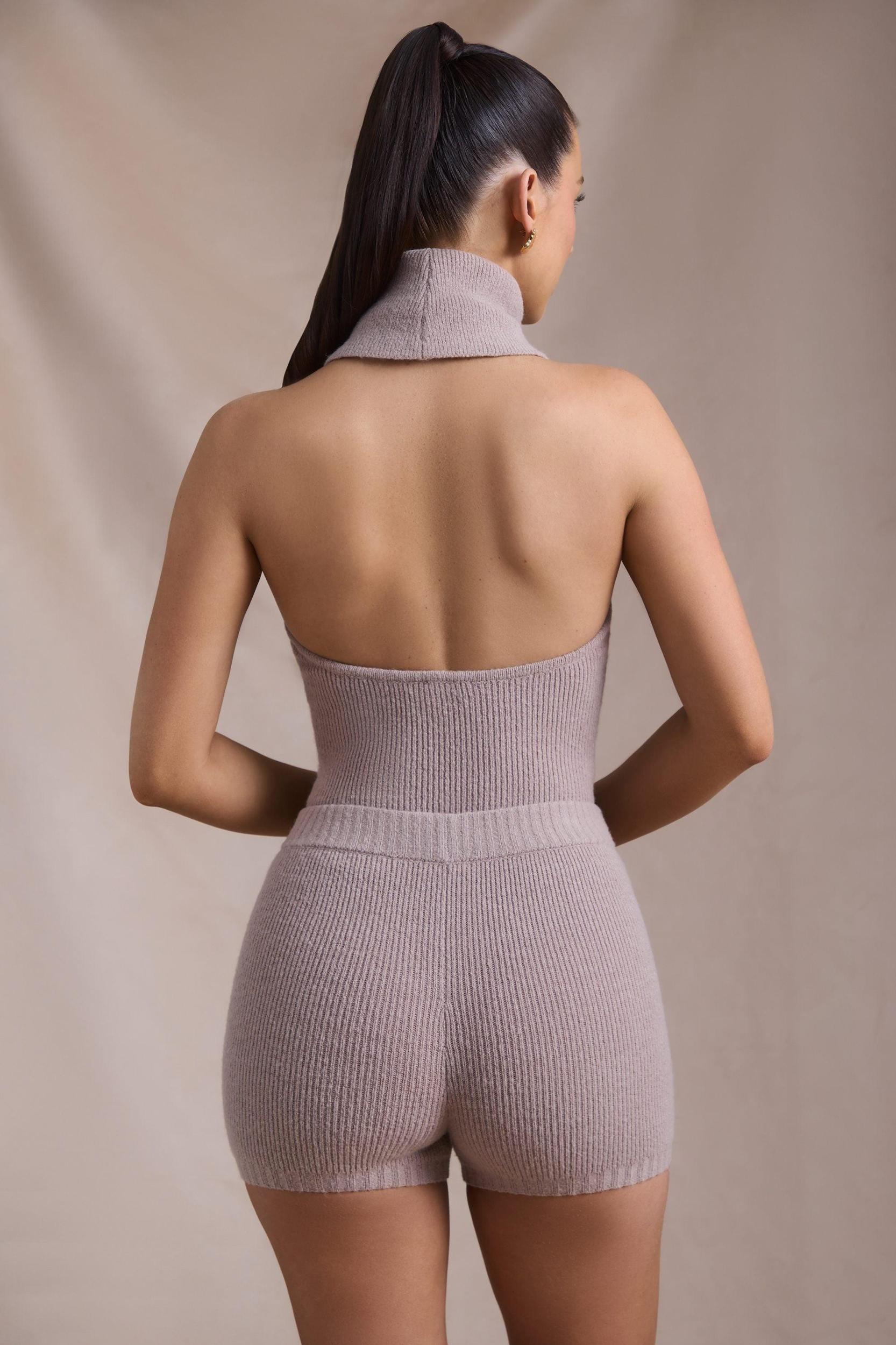 Ribbed-Knit Shorts in Taupe Product Image