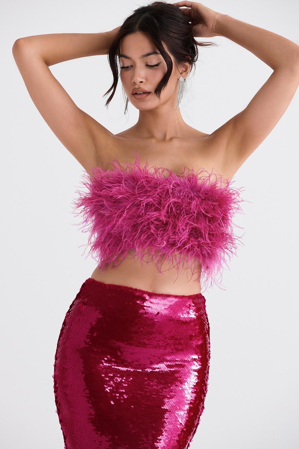 Teia  hot pink draped corset midi dress Product Image