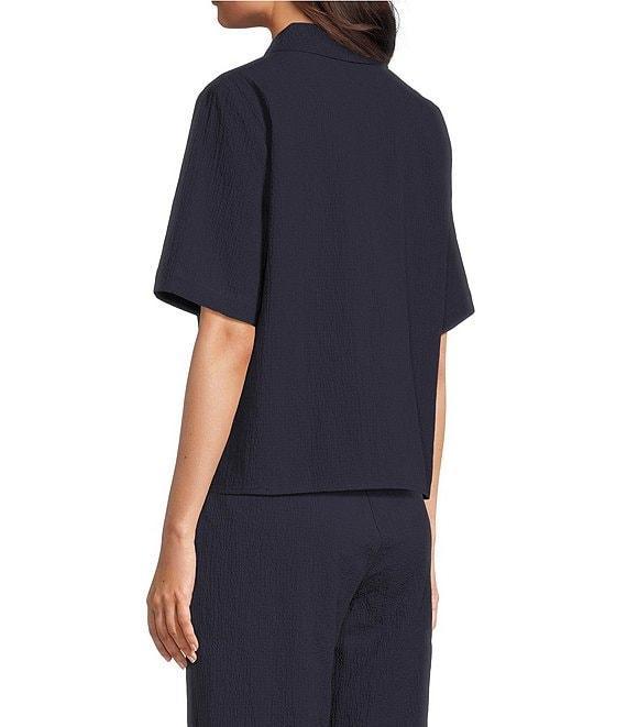 Eileen Fisher Crinkled Organic Cotton Notch Collar Short Sleeve Top Product Image