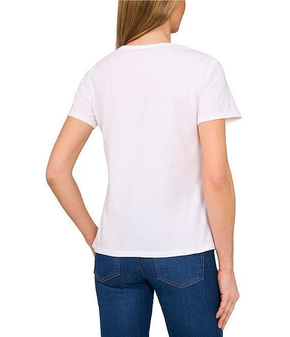 CeCe Knit Crew Neck Short Sleeve Bow Graphic Tee Product Image