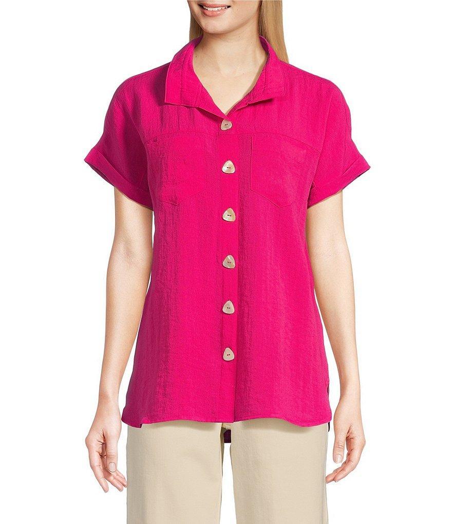 John Mark Wire Collar Short Dolman Sleeve Button-Front Camp Shirt Product Image