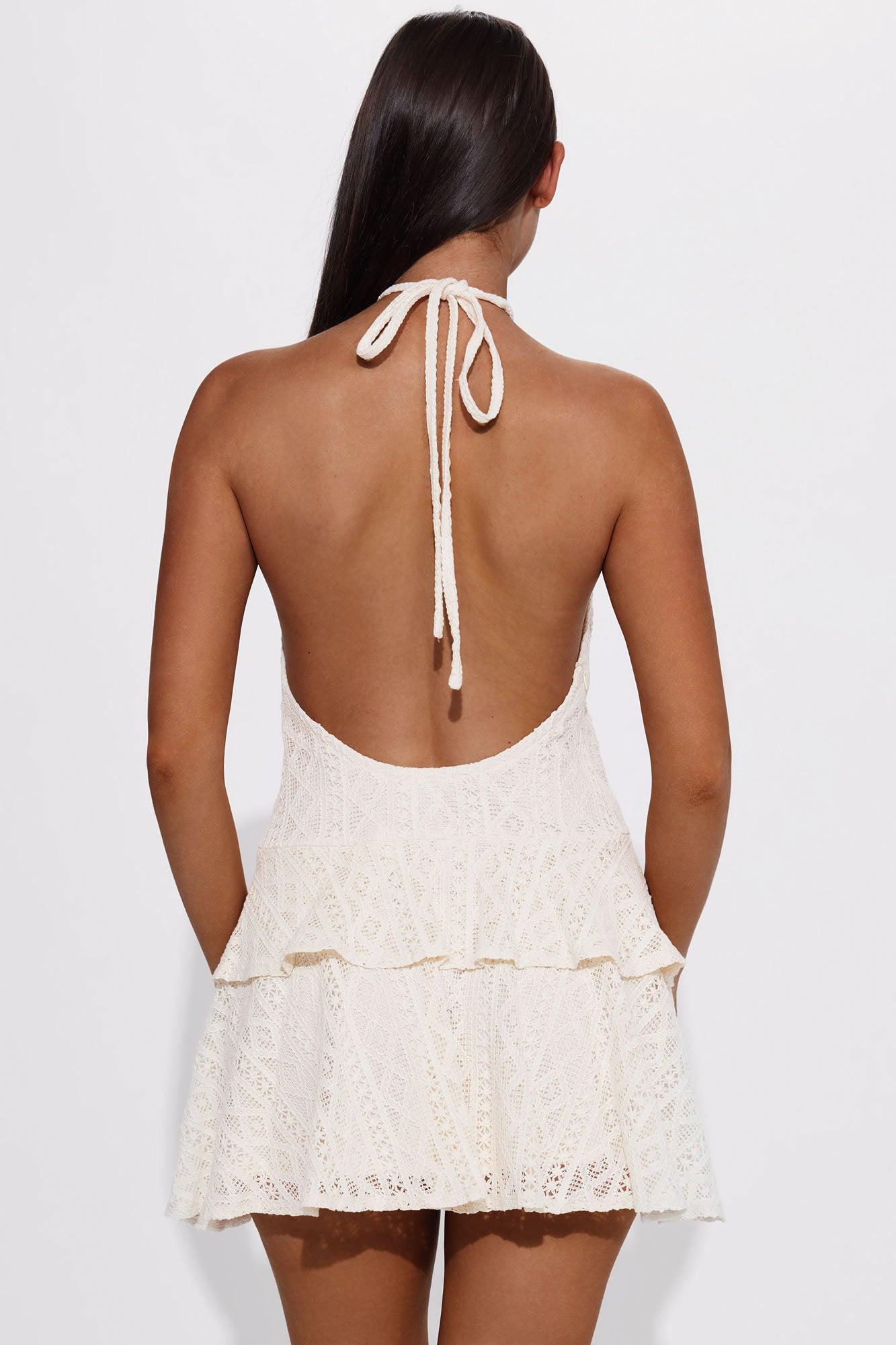Trinity Halter Crochet Mini Dress - Cream Product Image