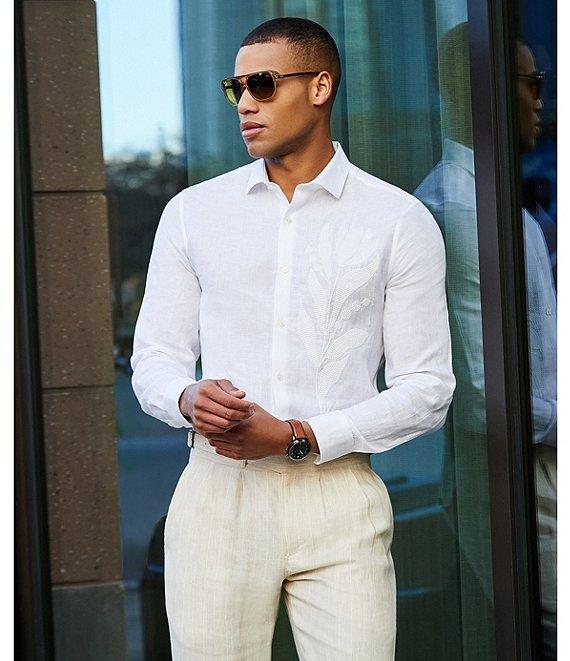 Murano Baird McNutt Linen Slim Fit Placed Texture Long Sleeve Woven Shirt Product Image