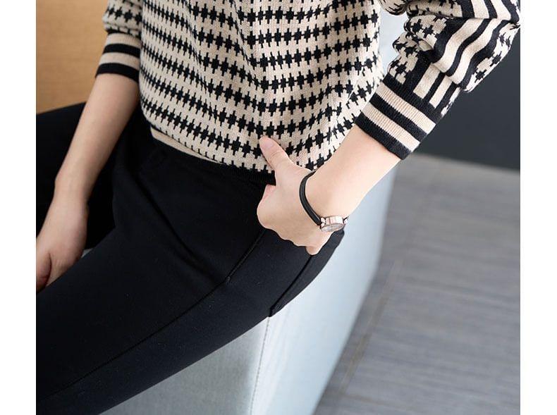 Long-Sleeve Mock Neck Two Tone Sweater Product Image