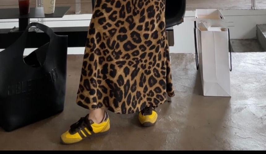 Low Waist Leopard Print Maxi A-Line Skirt Product Image
