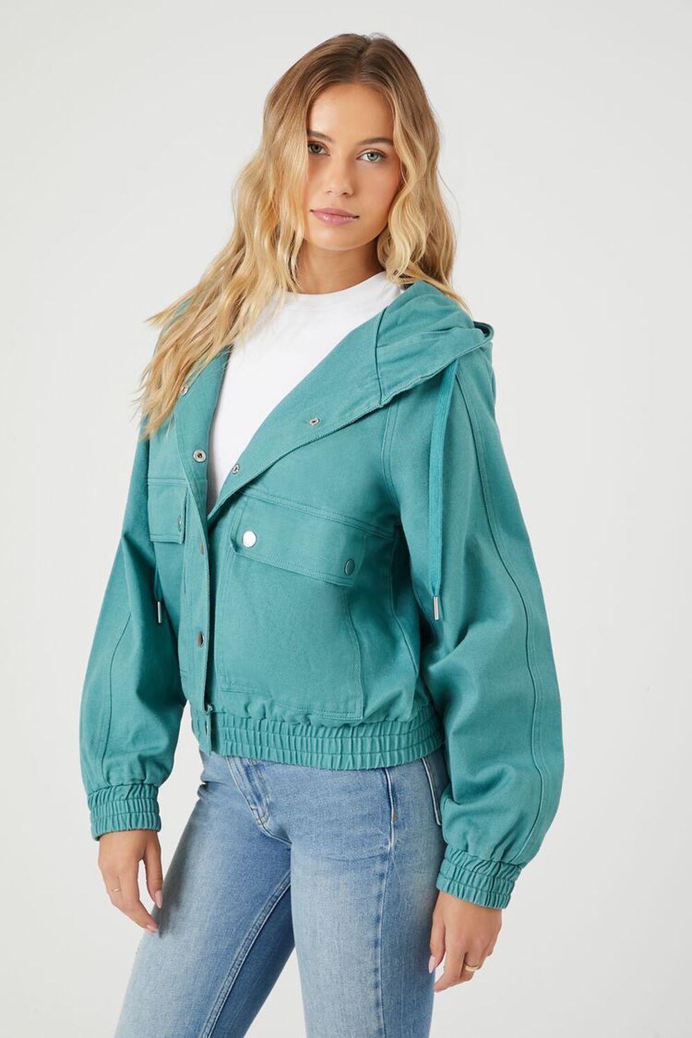 Twill Drawstring Hooded Jacket | Forever 21 Product Image
