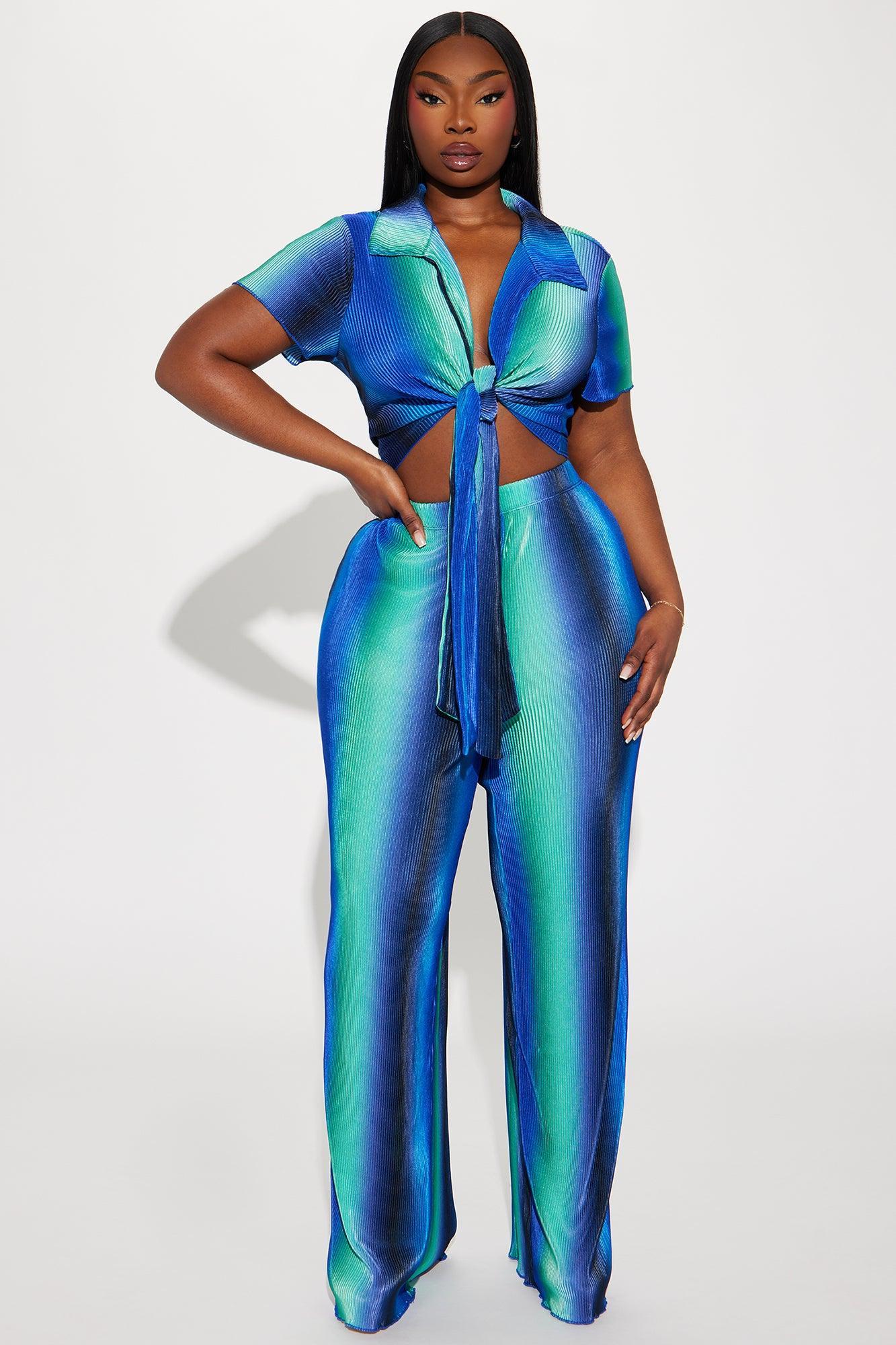 One Flight Away Plisse Pant Set - Blue/combo Product Image