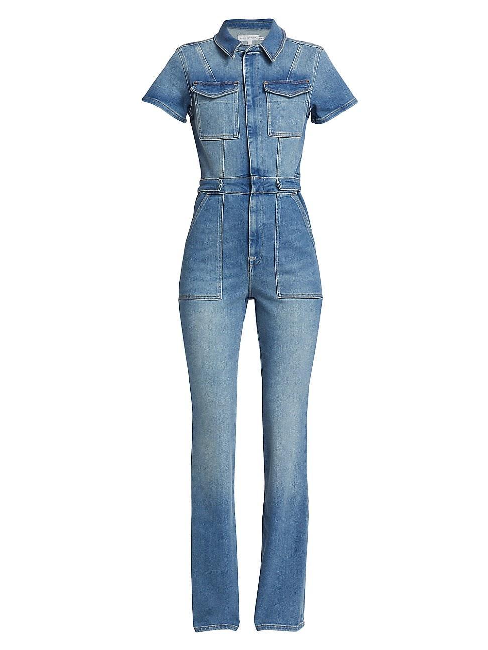 Womens Fit For Success Denim Jumpsuit | , | Hidden Front Zipper Closure, Breast Pockets | Good American by Khlo Product Image