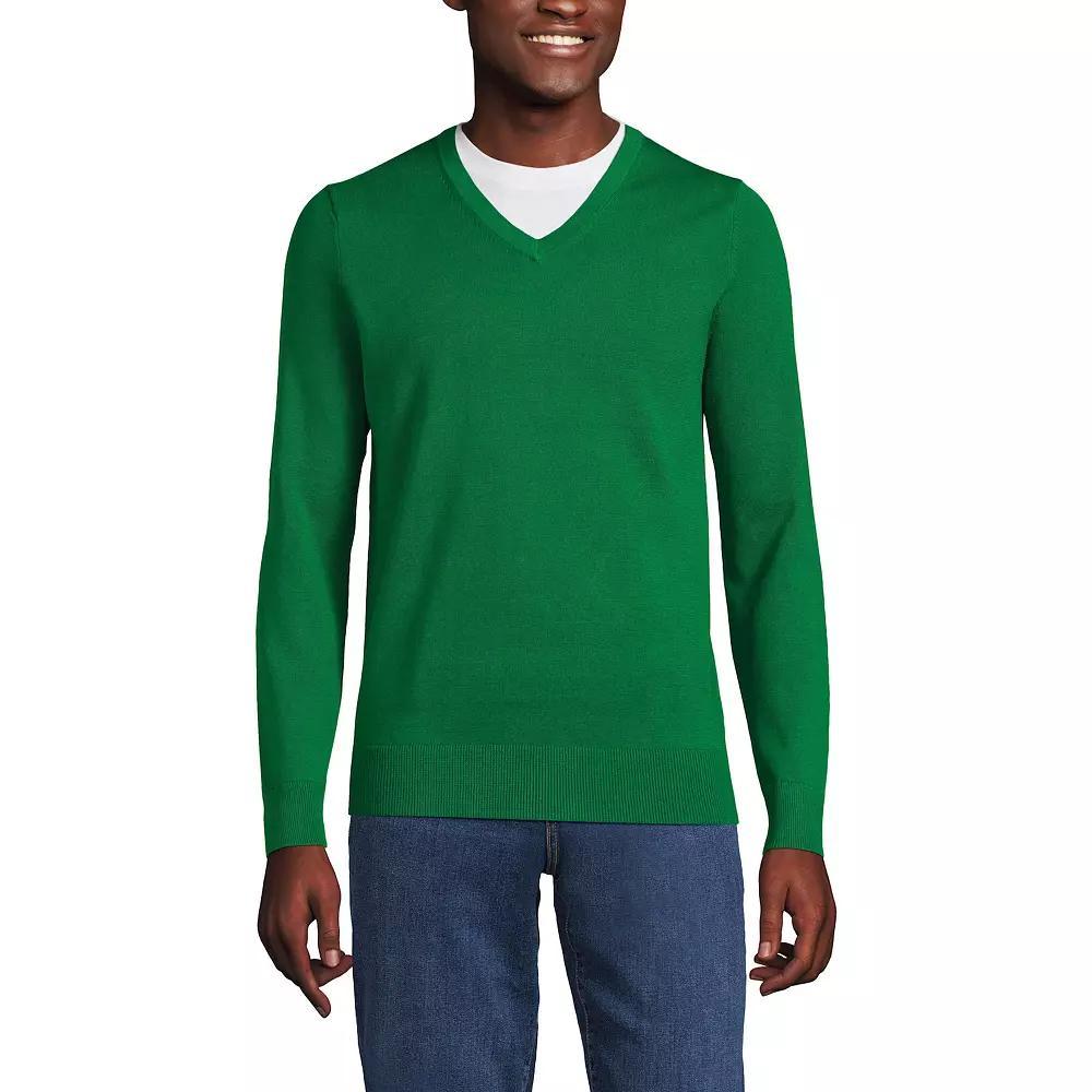 Men's Lands' End Fine Gauge Cotton V-Neck Sweater, Size: Small, Radiant Blue Product Image