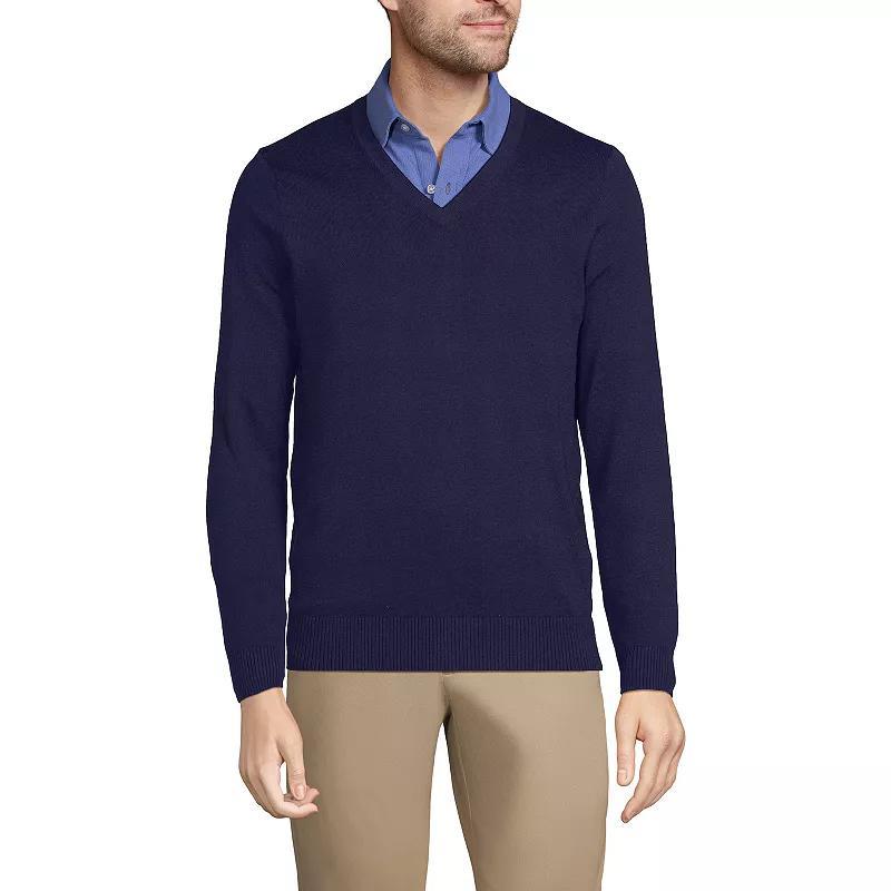 Mens Lands End V-Neck Pullover Sweater Pewter Grey Product Image