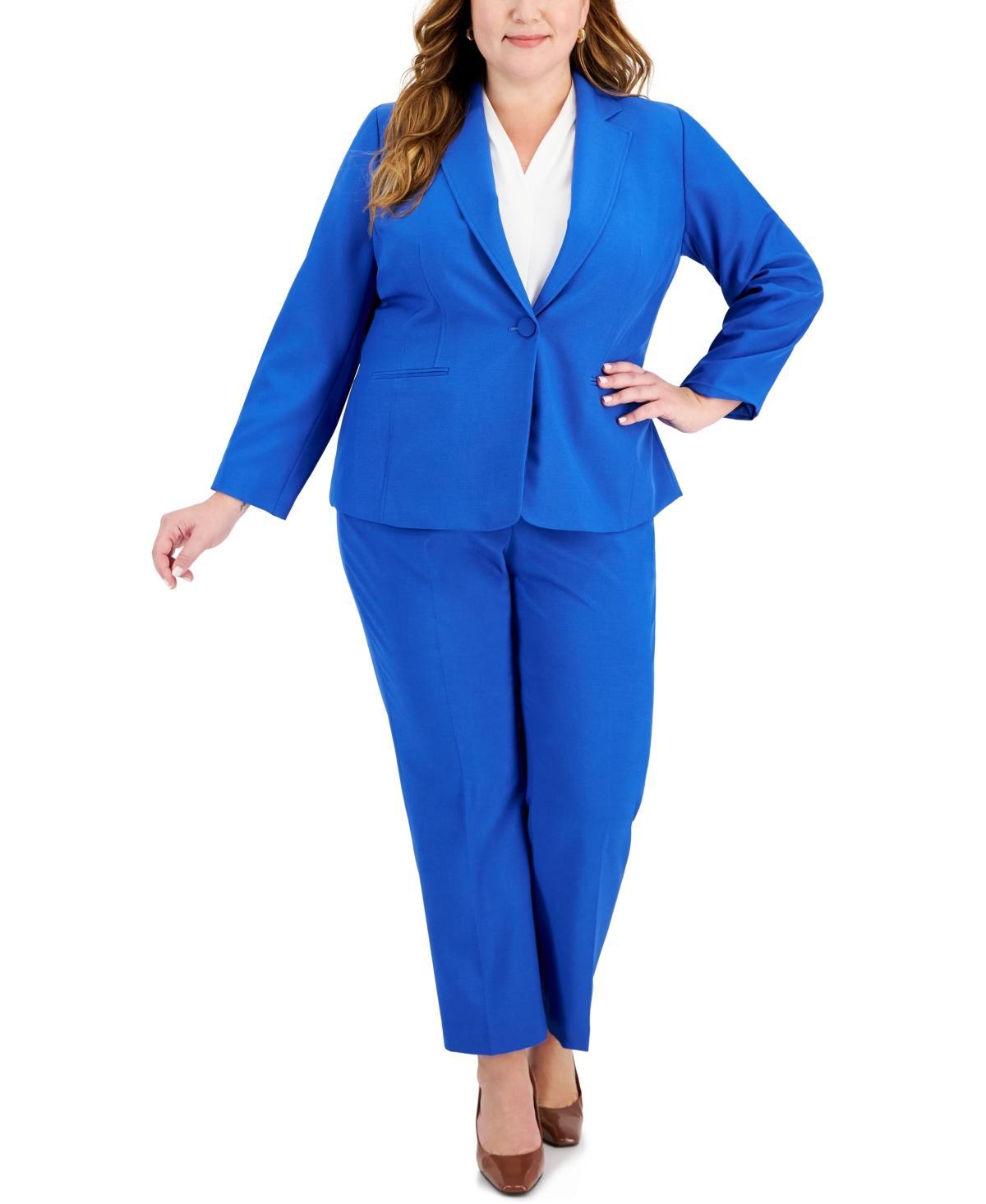 Le Suit Plus Womens Notched-Lapel Blazer Pants Suit Product Image