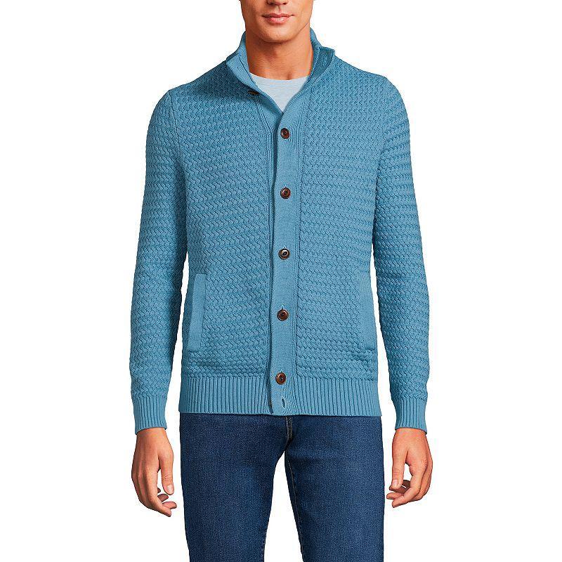 Mens Lands End Long Sleeve Drifter Mock Neck Cardigan Gray Grey Product Image