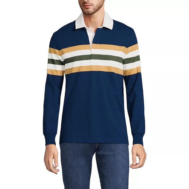 Men's Lands' End Striped Rugby Shirt, Size: Medium, Black Blue Stripes Product Image
