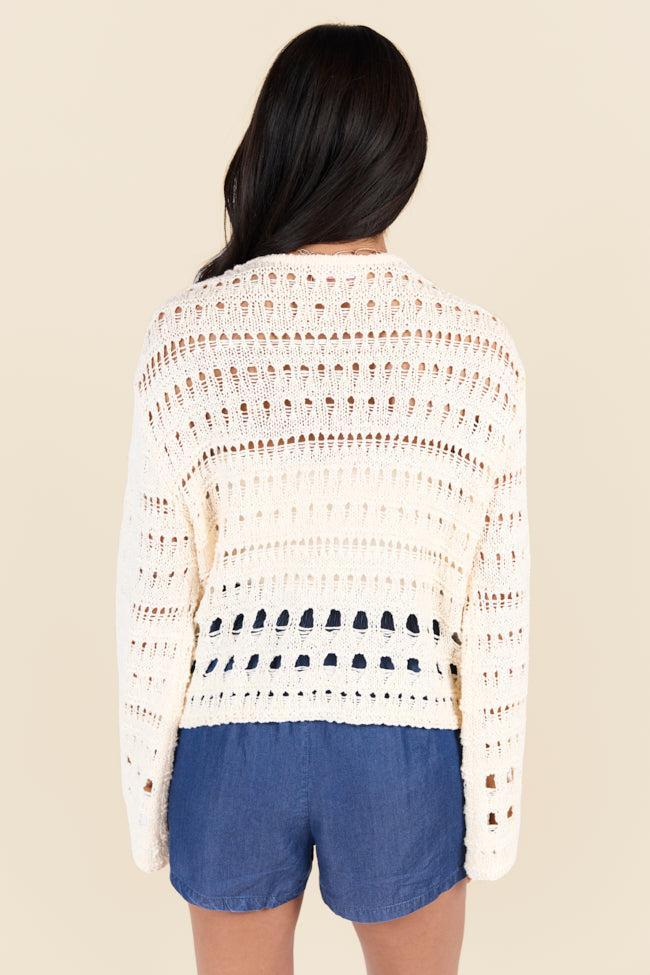 Chasing Daylight Cream Open Knit V-Neck Sweater SALE Product Image