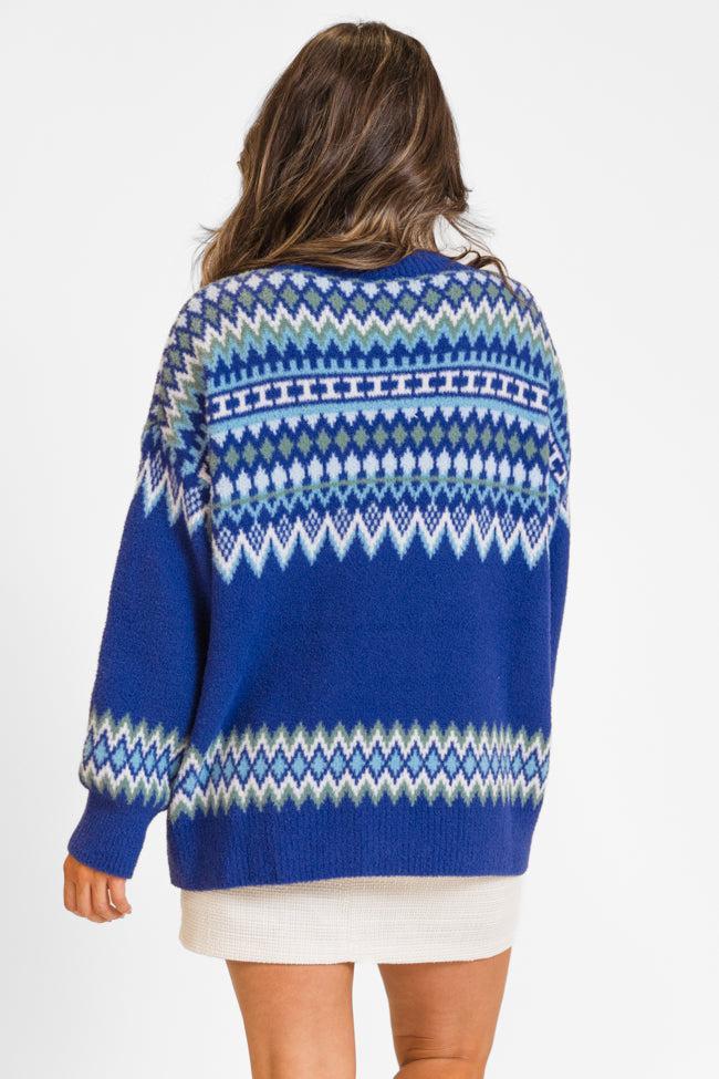 Bundled Up Navy Oversized Fuzzy Fair Isle Sweater FINAL SALE Product Image