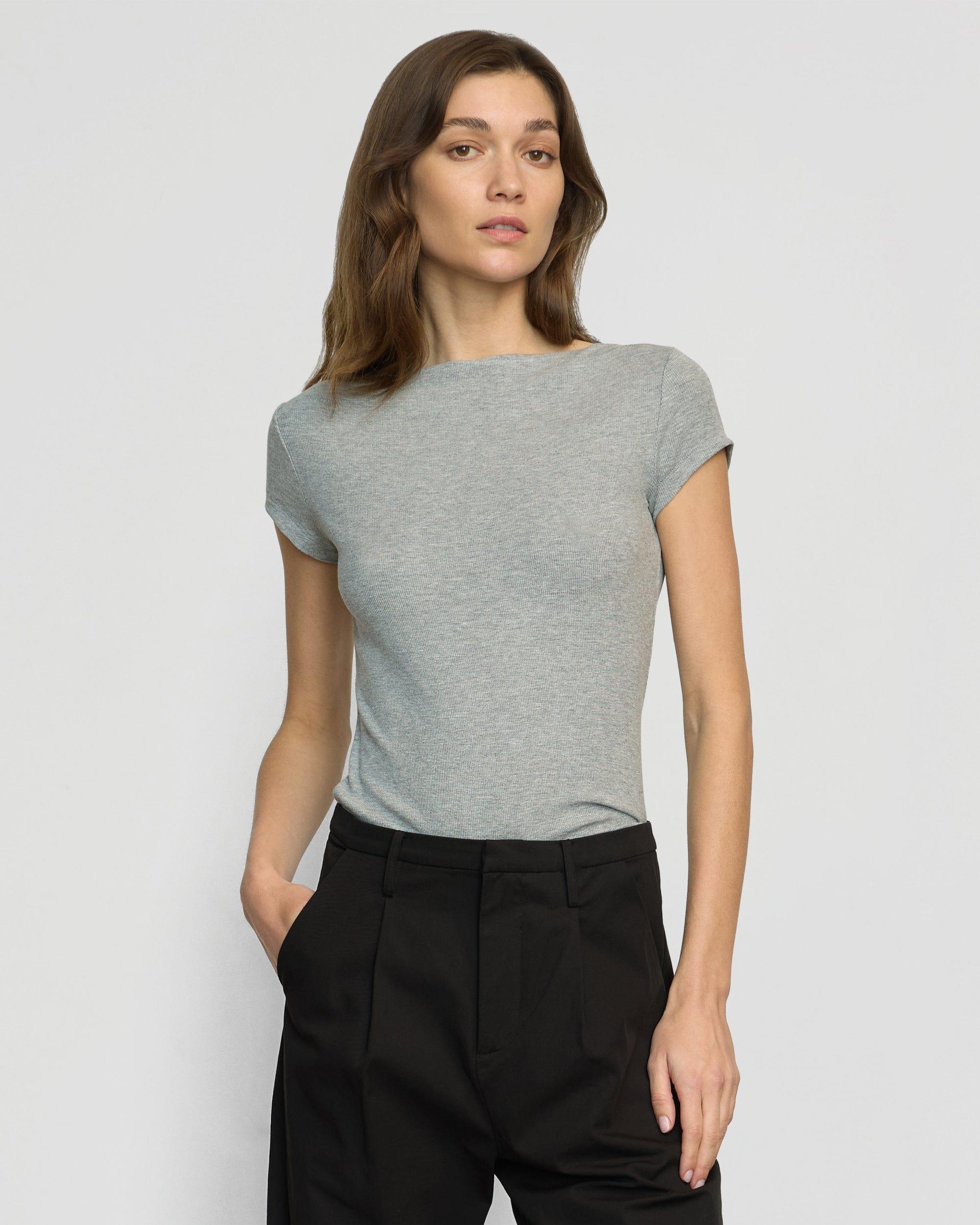 Zayna Ribbed Cap-Sleeve Tee Product Image