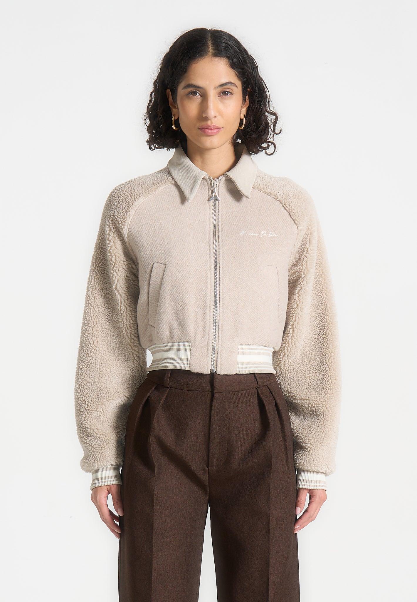 Borg Varsity Jacket - Beige Female Product Image