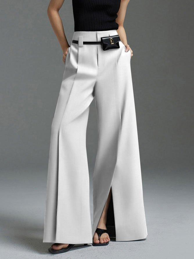 Loose Wide Pants High-Waisted Pleated Split-Front Pants Trousers Product Image