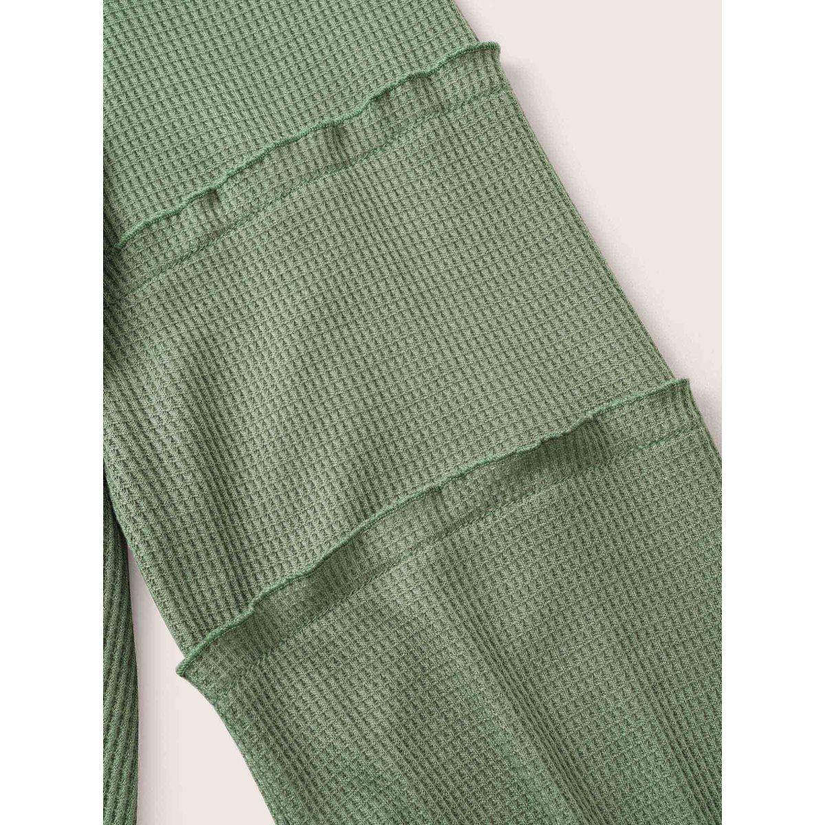 Plus Size Plain Texture Waffle Knit Arc Hem T-shirt Mint Women Casual Texture Plain Round Neck Everyday T-shirts BloomChic 12/L Product Image