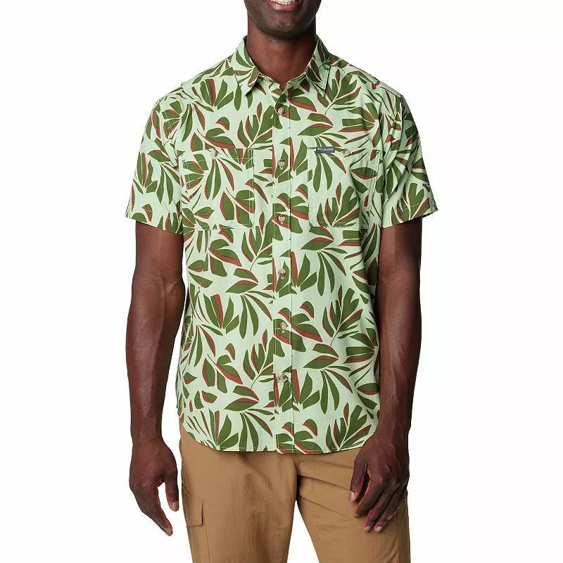 Men's Columbia UPF 40 Utilizer Printed Short Sleeve Button-Down Shirt, Size: Small, Spray Areca Product Image
