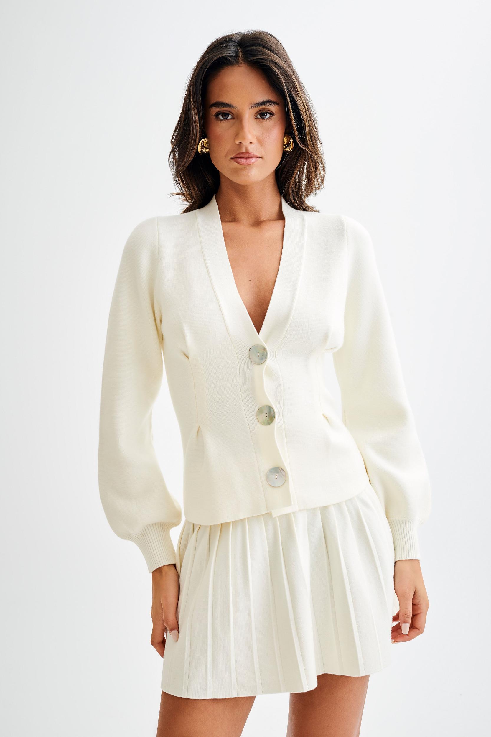 Beverly Knit Pleated Mini Skirt - Ivory Product Image