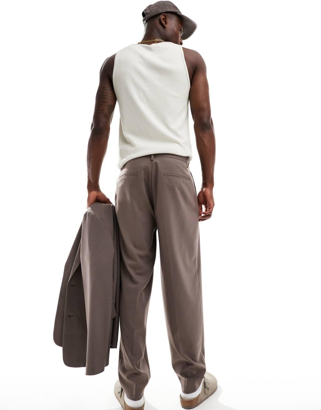 ASOS DESIGN oversized tapered suit pants in mink Product Image