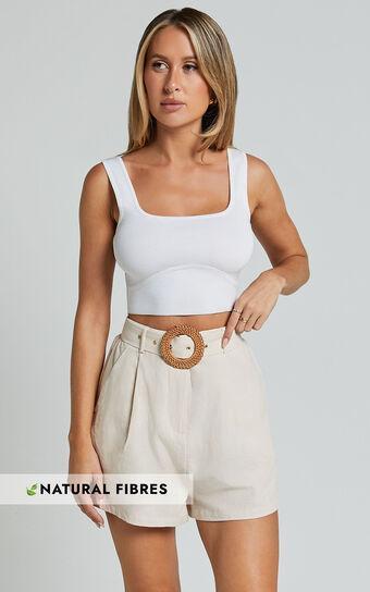 Thaisa Shorts - High Waist Belted Shorts in Biscuit Product Image