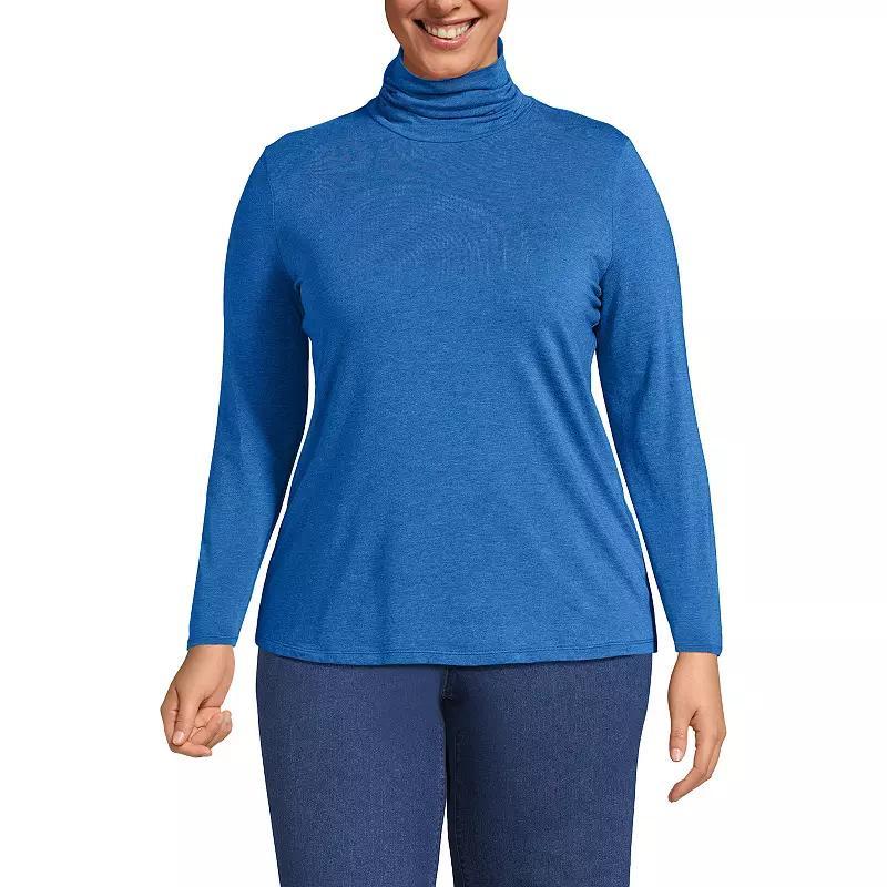 Plus Size Lands' End Lightweight Fitted Long Sleeve Turtleneck, Women's, Size: 1XL, Black Product Image