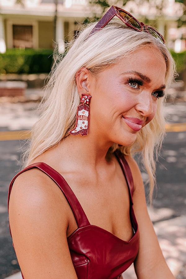 Game Day Down South Earrings In Maroon Product Image