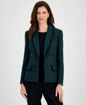Kasper Womens Tweed Faux Double-Breasted Jacket - Black Product Image