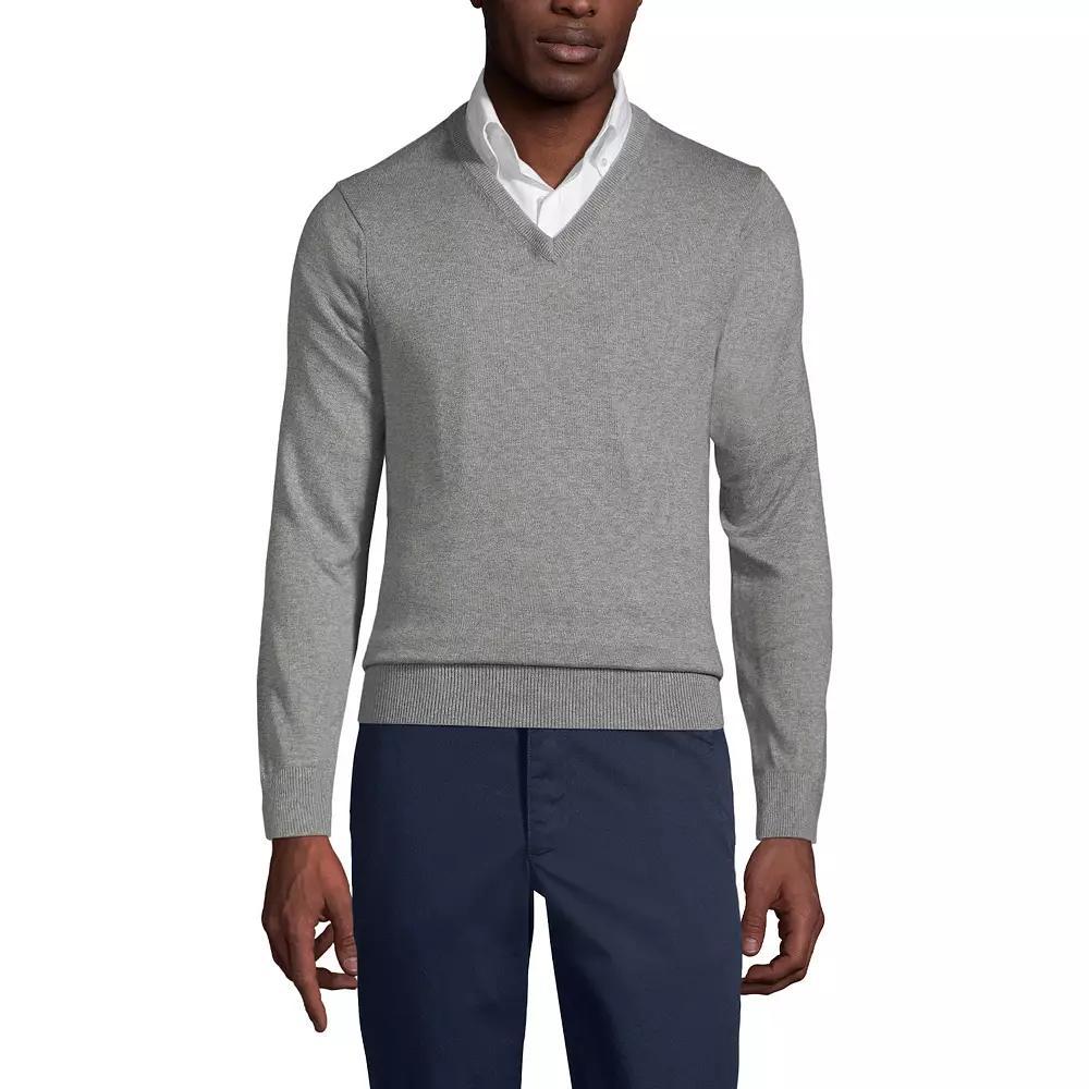 Men's Lands' End School Uniform Fine Gauge V-neck Sweater, Size: Small, Coal Grey Product Image