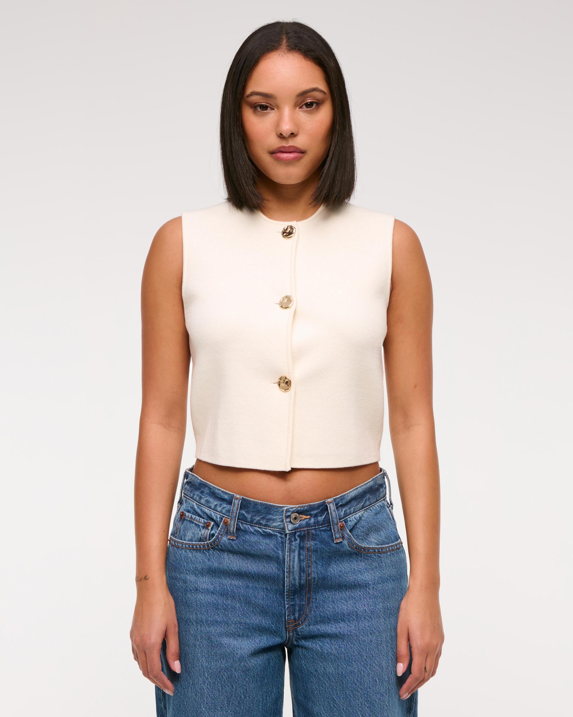 LuxeLoft Hammered Button Crew Vest Product Image
