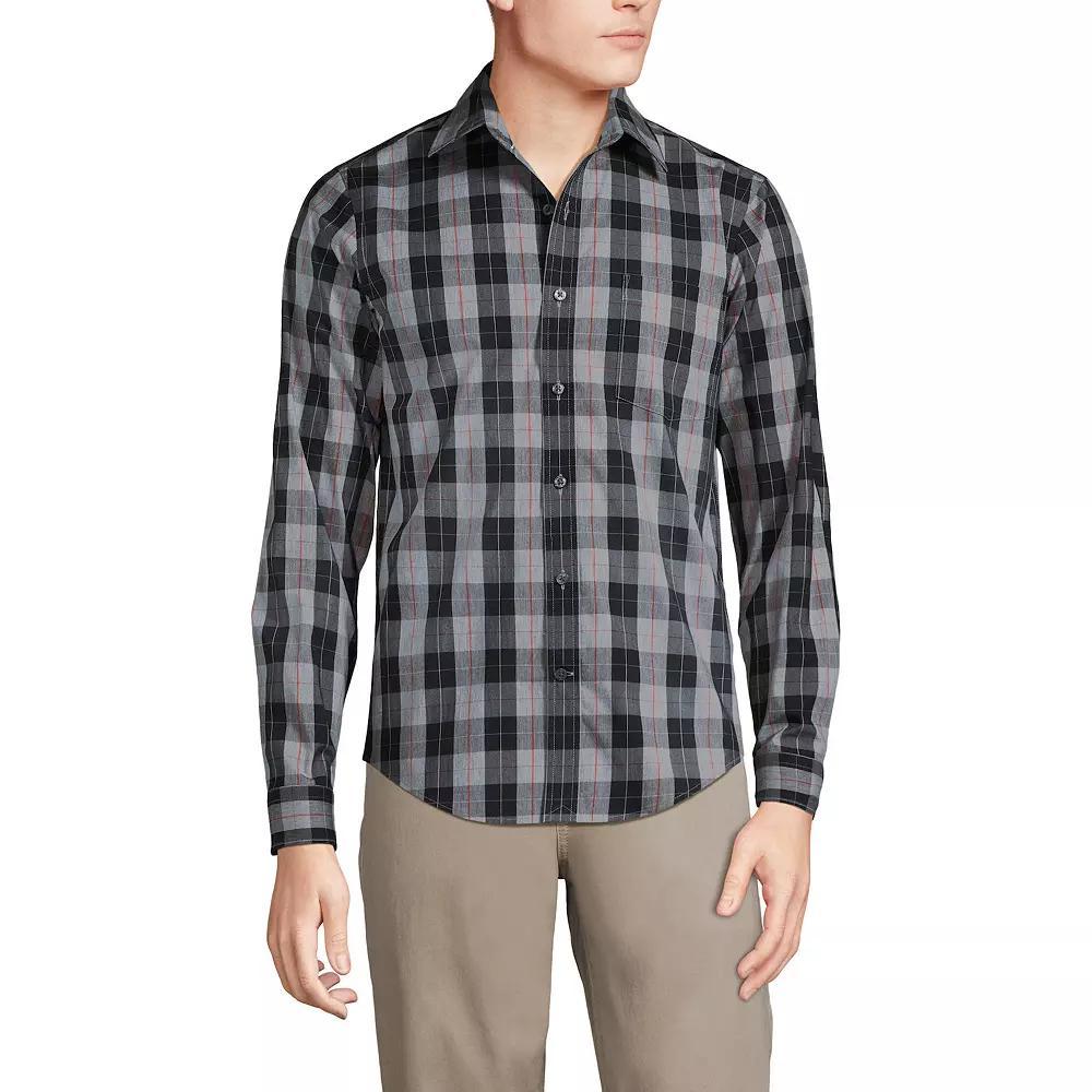 Men's Lands' End Traditional Fit Travel Button-Down Shirt, Size: XXL, Blue Fine Stripe Product Image