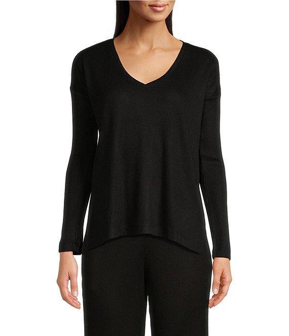 N By Natori Brushed Knit Long Sleeve V-Neck Coordinating Lounge Top Product Image